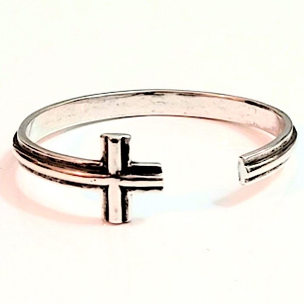 Cross Sterling Silver Minimalist Cuff Bangle Bracelet